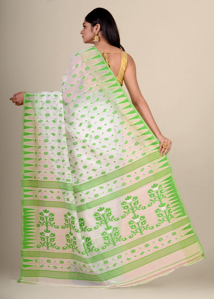 White Cotton Handwoven Jamdani Saree - Indian Silk House Agencies