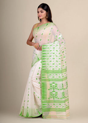 White Cotton Handwoven Jamdani Saree - Indian Silk House Agencies