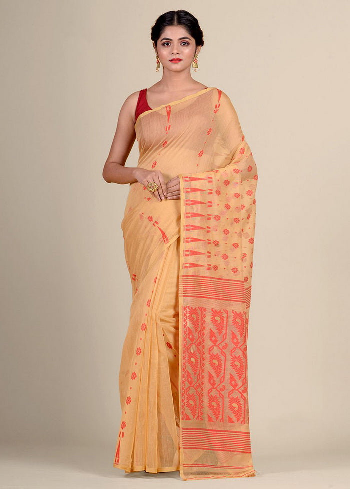 Beige Cotton Handwoven Jamdani Saree Without Blouse Piece - Indian Silk House Agencies