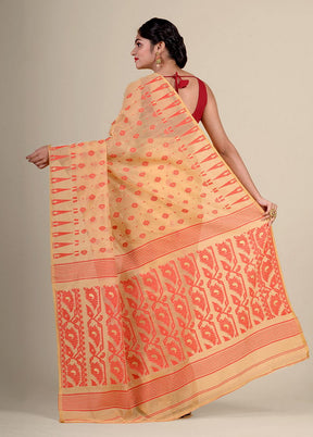Beige Cotton Handwoven Jamdani Saree Without Blouse Piece - Indian Silk House Agencies