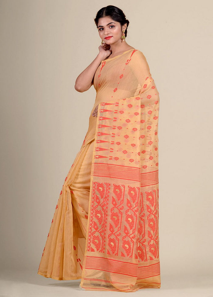 Beige Cotton Handwoven Jamdani Saree Without Blouse Piece - Indian Silk House Agencies