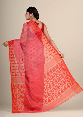 Red Cotton Handwoven Jamdani Saree - Indian Silk House Agencies