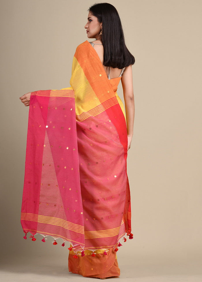 Yellow Cotton Handloom Saree With Blouse - Indian Silk House Agencies
