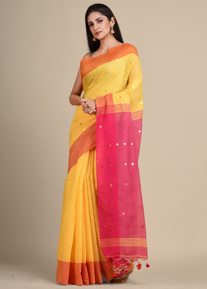 Yellow Cotton Handloom Saree With Blouse - Indian Silk House Agencies
