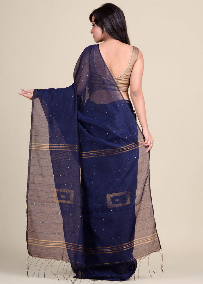 Blue Cotton Handwoven Saree With Blouse - Indian Silk House Agencies