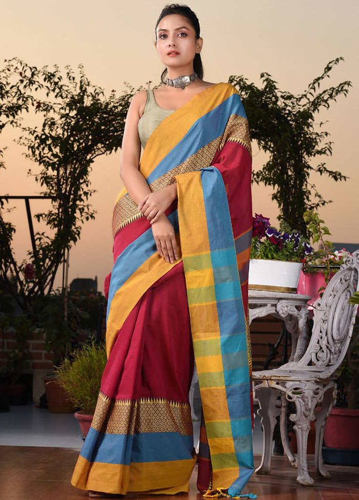 Magenta Pure Cotton Temple Design Saree With Blouse - Indian Silk House Agencies