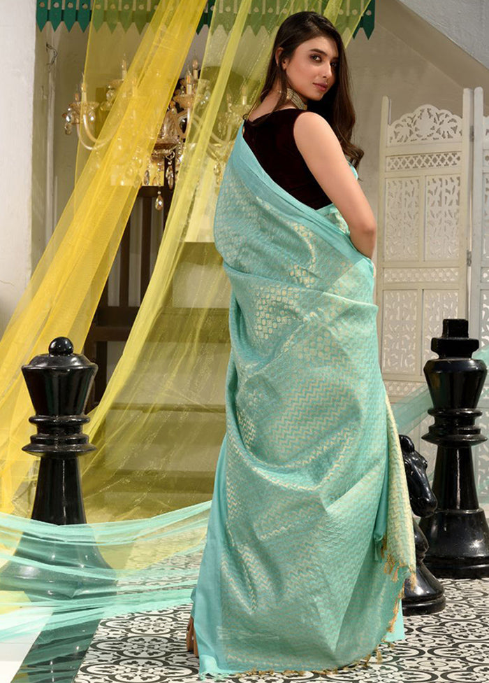 Sky Blue Kora Silk Textured Saree With Blouse - Indian Silk House Agencies