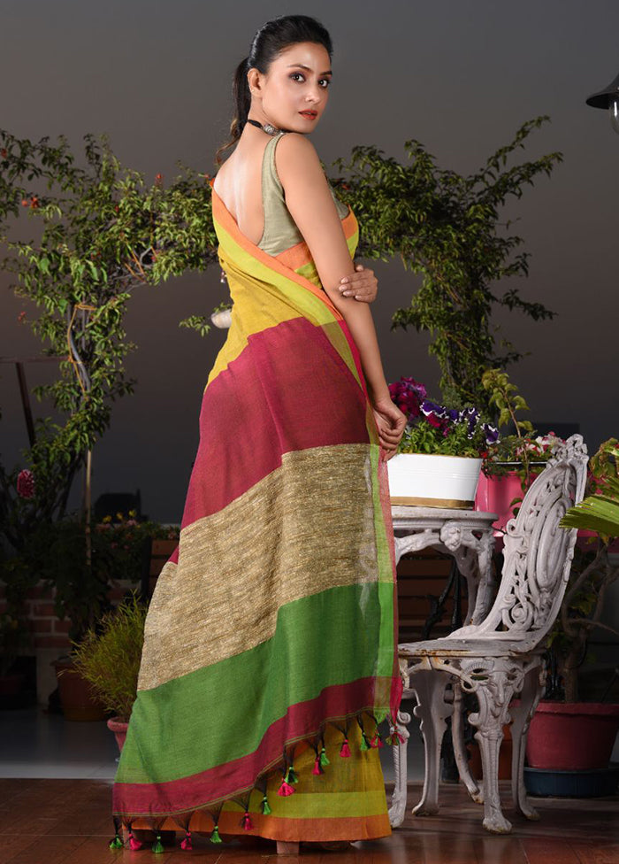 Mustard Pure Cotton Embellished Saree With Blouse - Indian Silk House Agencies