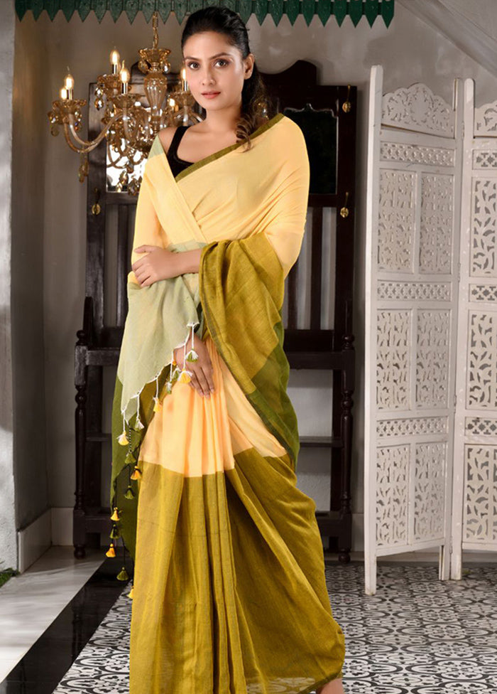 Yellow Pure Cotton Embellished Saree With Blouse - Indian Silk House Agencies