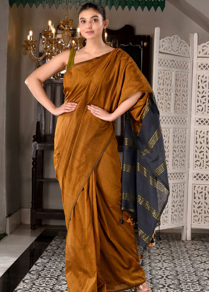 Mustard Pure Cotton Embellished Saree With Blouse - Indian Silk House Agencies