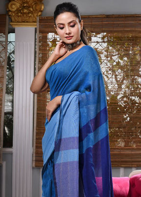 Blue Pure Cotton Textured Saree With Blouse - Indian Silk House Agencies
