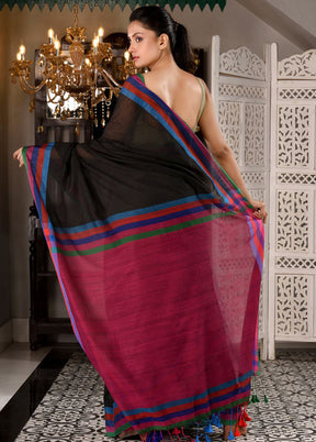 Black Pure Cotton Textured Saree With Blouse - Indian Silk House Agencies