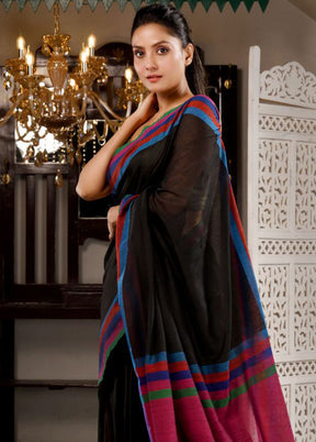 Black Pure Cotton Textured Saree With Blouse - Indian Silk House Agencies