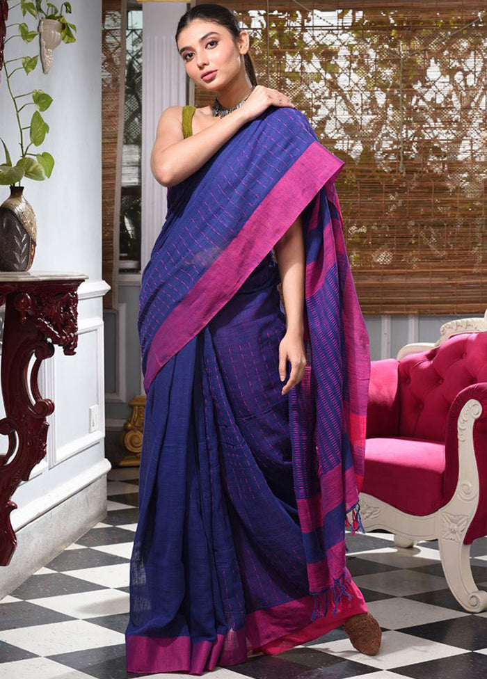 Blue Pure Cotton Embellished Saree With Blouse - Indian Silk House Agencies