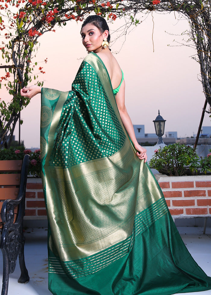 Green Spun Saree With Blouse Piece - Indian Silk House Agencies