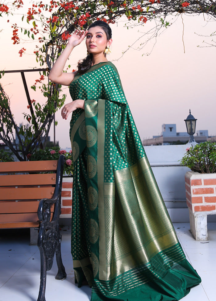 Green Spun Saree With Blouse Piece - Indian Silk House Agencies