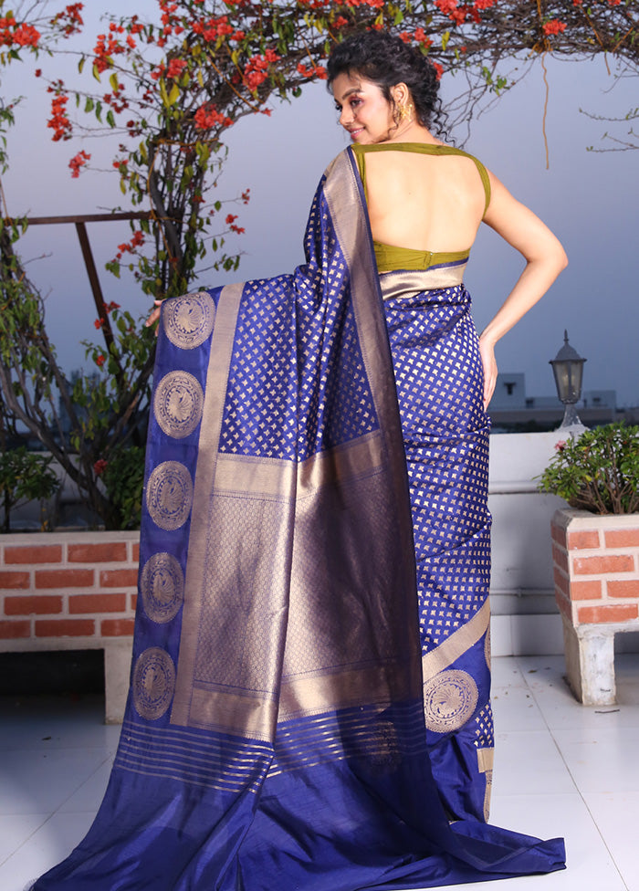 Blue Spun Saree With Blouse Piece - Indian Silk House Agencies