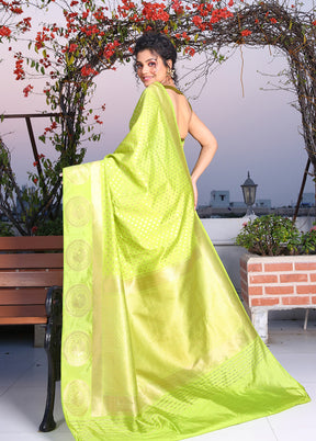 Lime Green Spun Saree With Blouse Piece - Indian Silk House Agencies