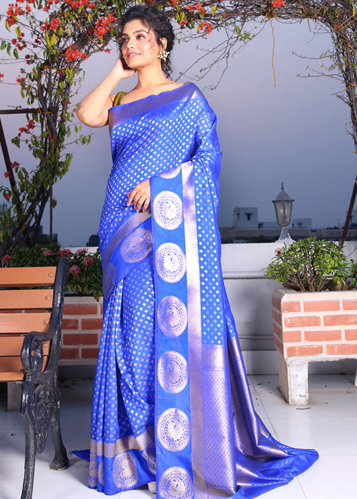 Blue Spun Saree With Blouse Piece - Indian Silk House Agencies