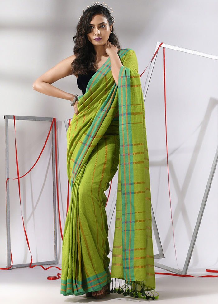 Light Green Cotton Saree With Blouse Piece - Indian Silk House Agencies