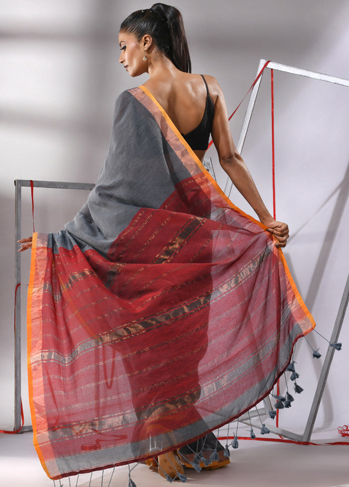 Grey Cotton Saree With Blouse Piece - Indian Silk House Agencies