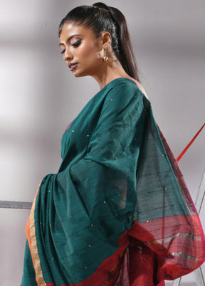 Teal Green Cotton Saree With Blouse Piece - Indian Silk House Agencies
