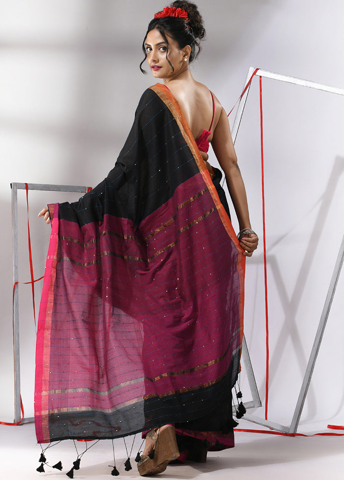 Black Cotton Saree With Blouse Piece - Indian Silk House Agencies
