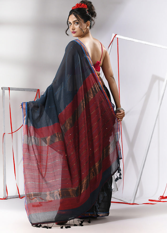 Grey Cotton Saree With Blouse Piece - Indian Silk House Agencies