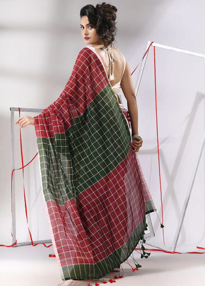 Green Cotton Saree With Blouse Piece - Indian Silk House Agencies