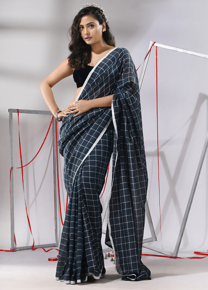 Grey Cotton Saree With Blouse Piece - Indian Silk House Agencies