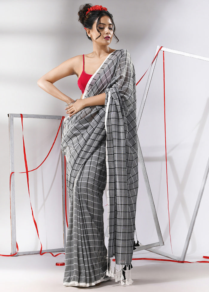 Grey Cotton Saree With Blouse Piece - Indian Silk House Agencies