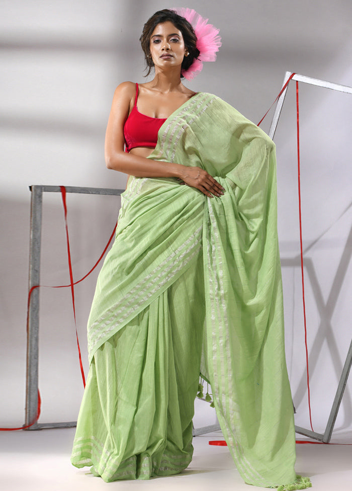 Pear Green Cotton Saree With Blouse Piece