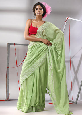 Pear Green Cotton Saree With Blouse Piece - Indian Silk House Agencies
