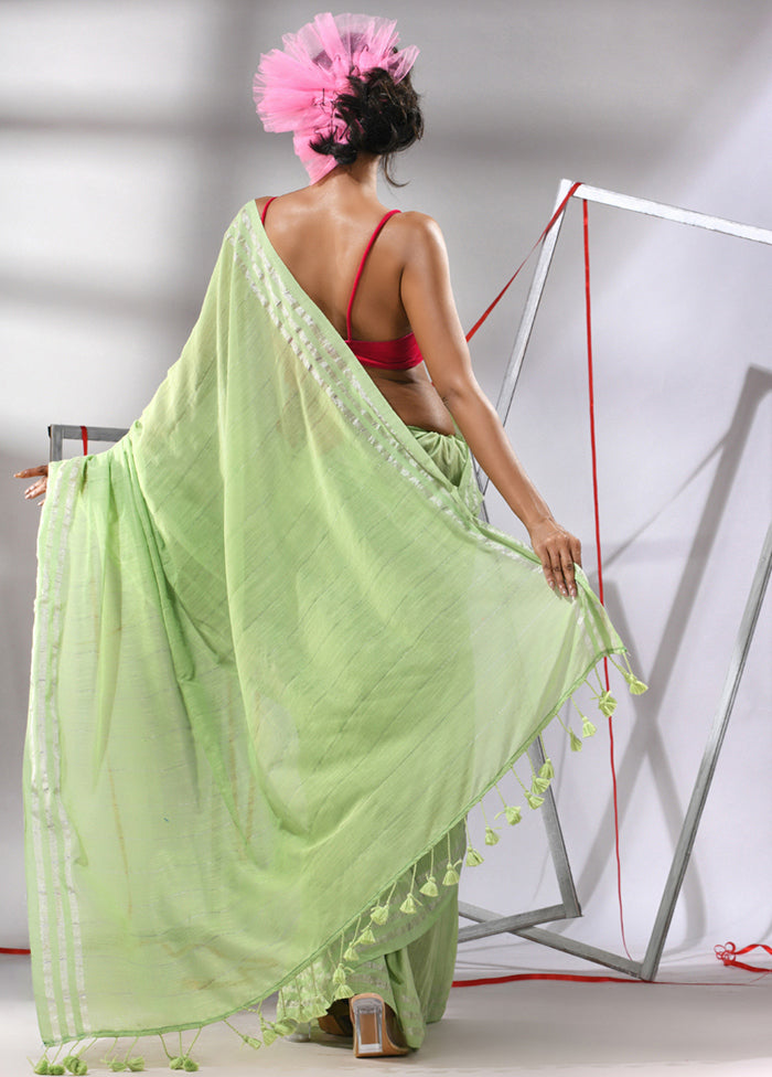 Pear Green Cotton Saree With Blouse Piece