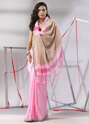 Baby Pink Cotton Saree With Blouse Piece - Indian Silk House Agencies