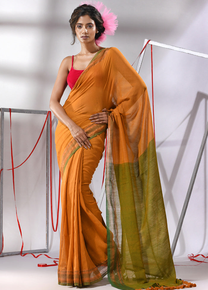 Mustard Cotton Saree With Blouse Piece - Indian Silk House Agencies