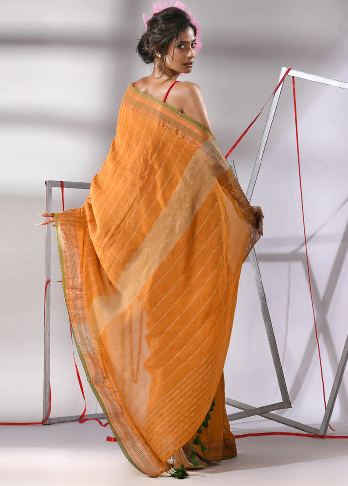 Mustard Cotton Saree With Blouse Piece - Indian Silk House Agencies