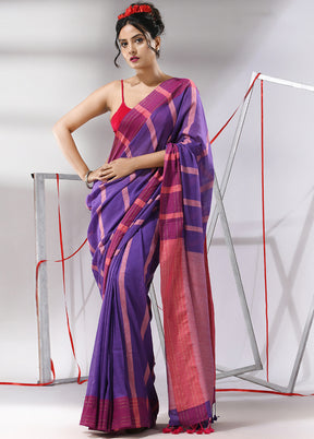 Violet Cotton Saree With Blouse Piece - Indian Silk House Agencies