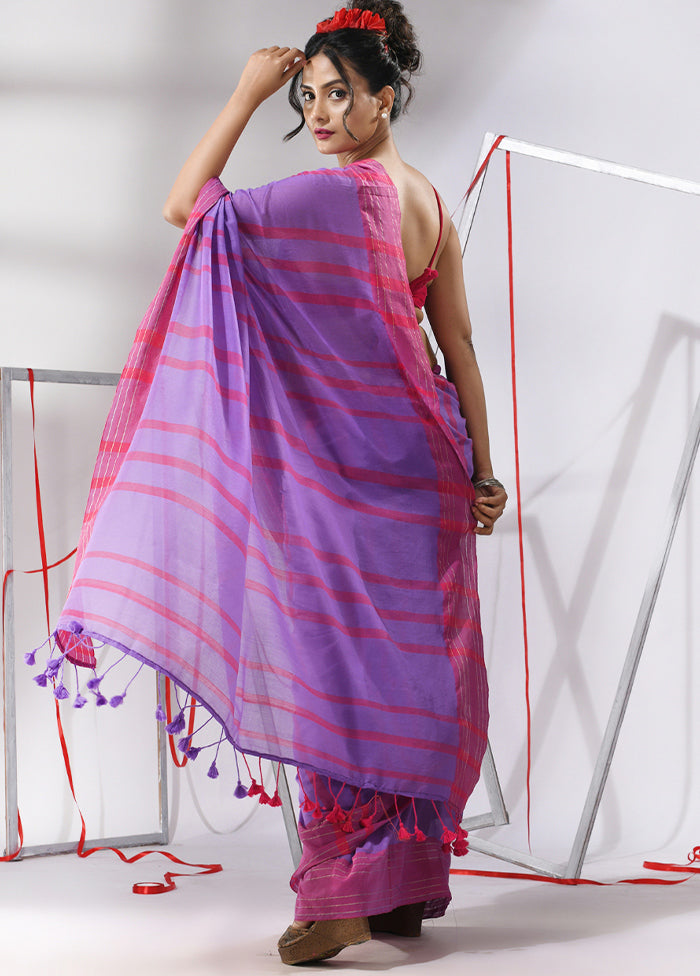 Violet Cotton Saree With Blouse Piece - Indian Silk House Agencies