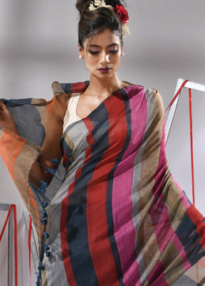 Dark Grey Cotton Saree With Blouse Piece - Indian Silk House Agencies