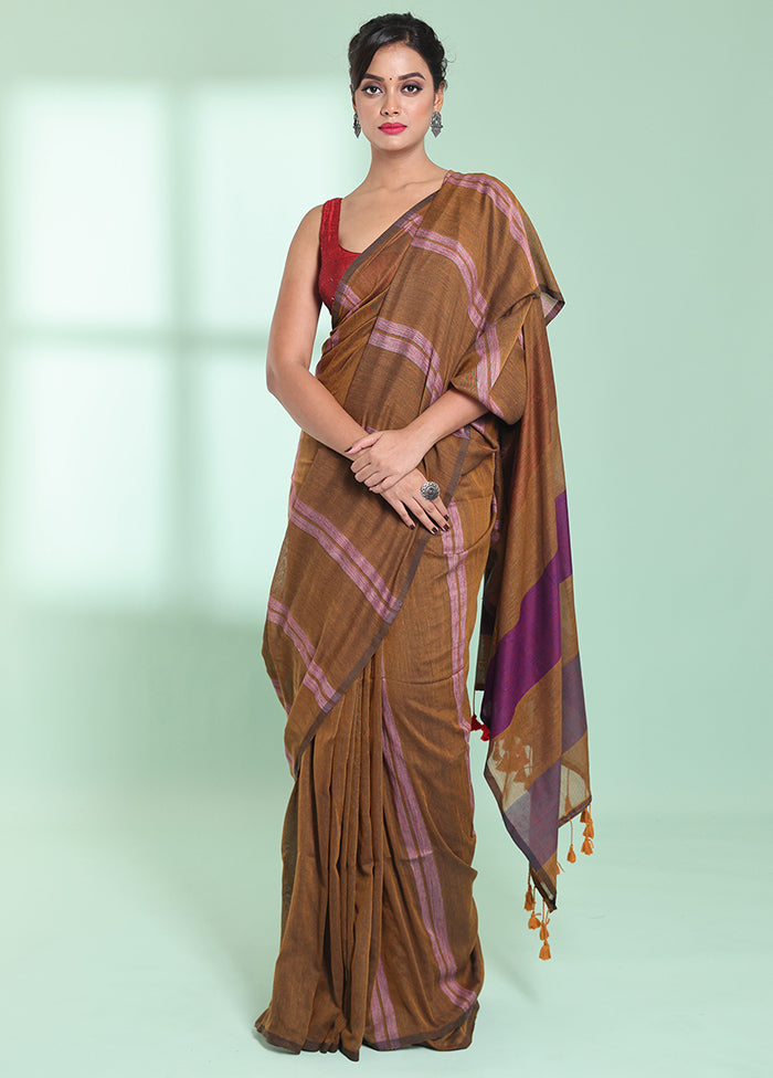 Mustard Cotton Saree With Blouse Piece - Indian Silk House Agencies