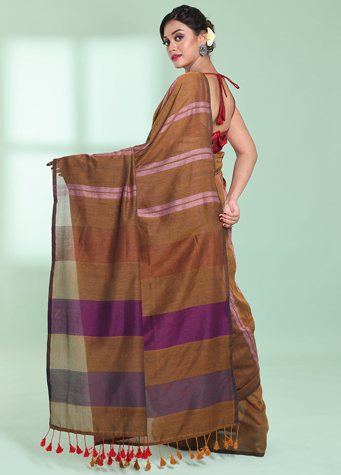 Mustard Cotton Saree With Blouse Piece - Indian Silk House Agencies