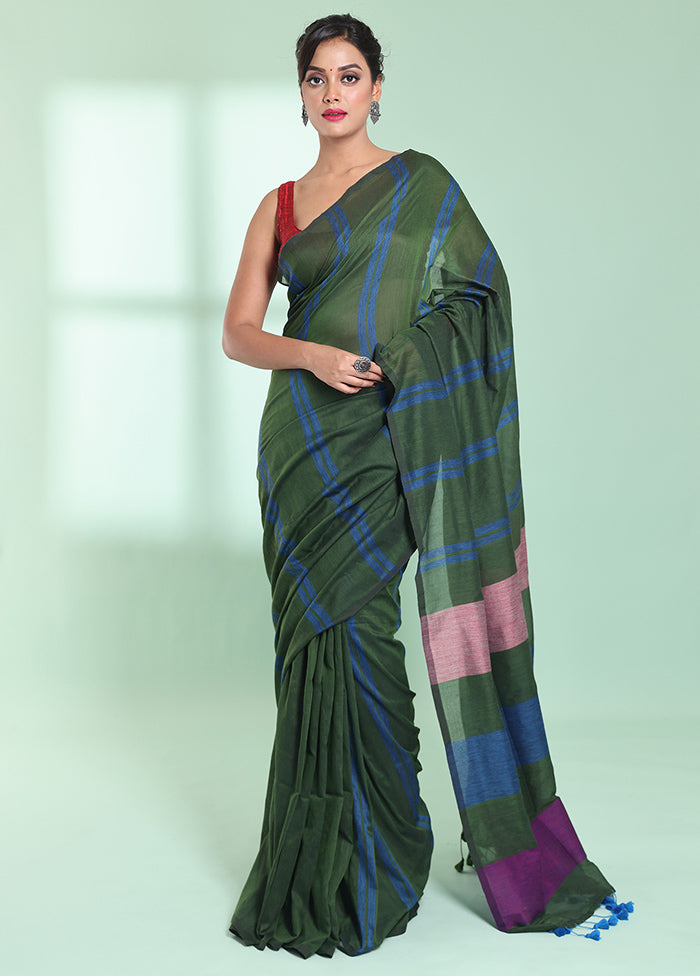 Green Cotton Saree With Blouse Piece - Indian Silk House Agencies