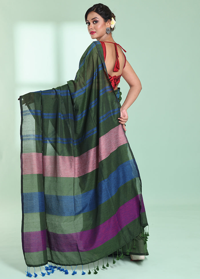 Green Cotton Saree With Blouse Piece - Indian Silk House Agencies