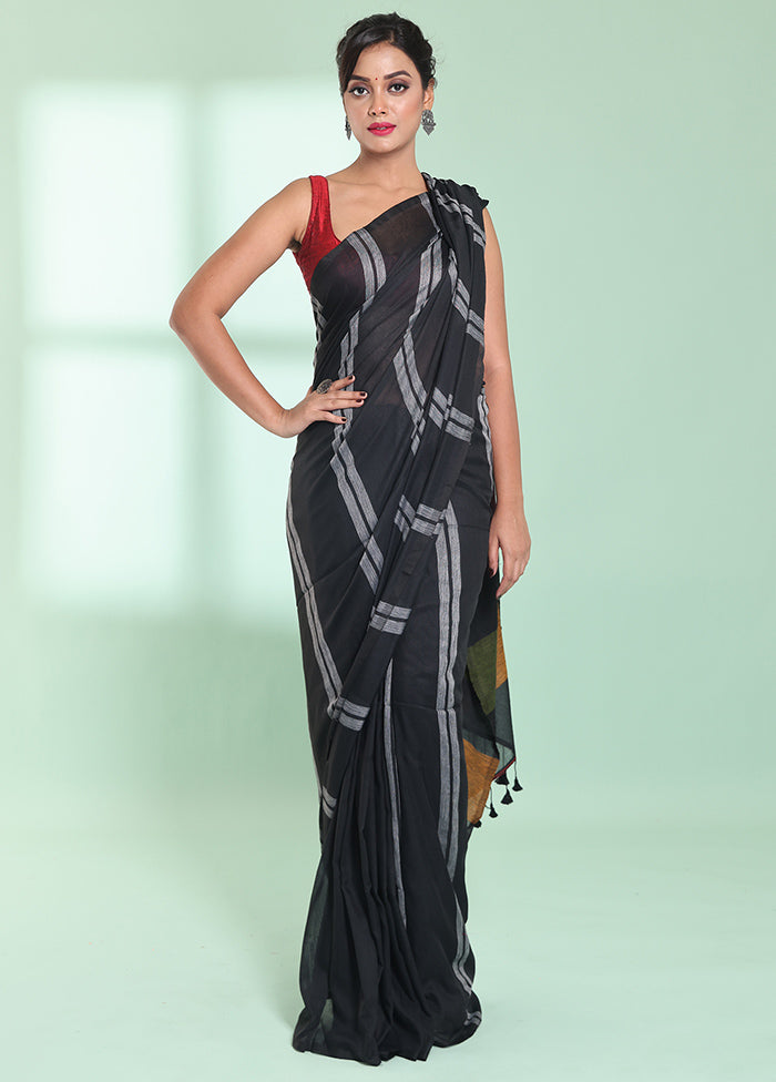 Black Cotton Saree With Blouse Piece