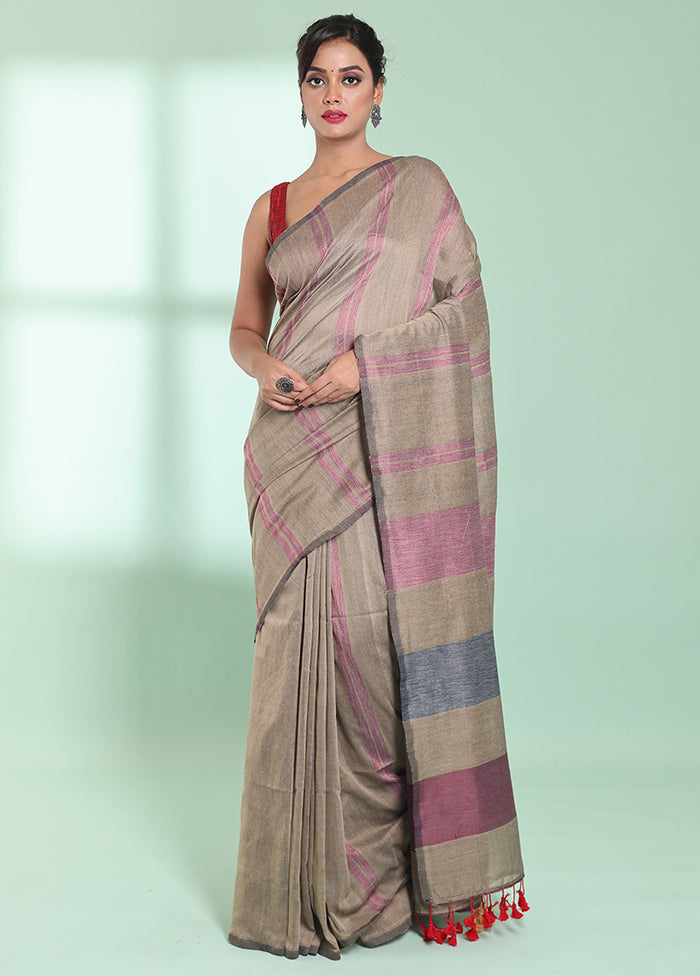 Beige Cotton Saree With Blouse Piece - Indian Silk House Agencies