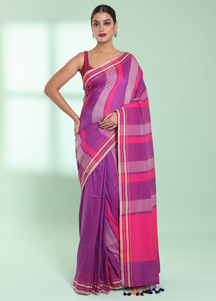 Pink Cotton Saree With Blouse Piece