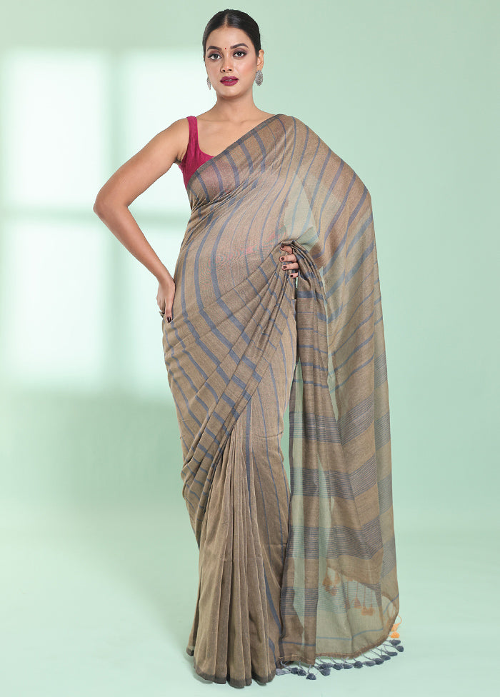 Beige Cotton Saree With Blouse Piece - Indian Silk House Agencies