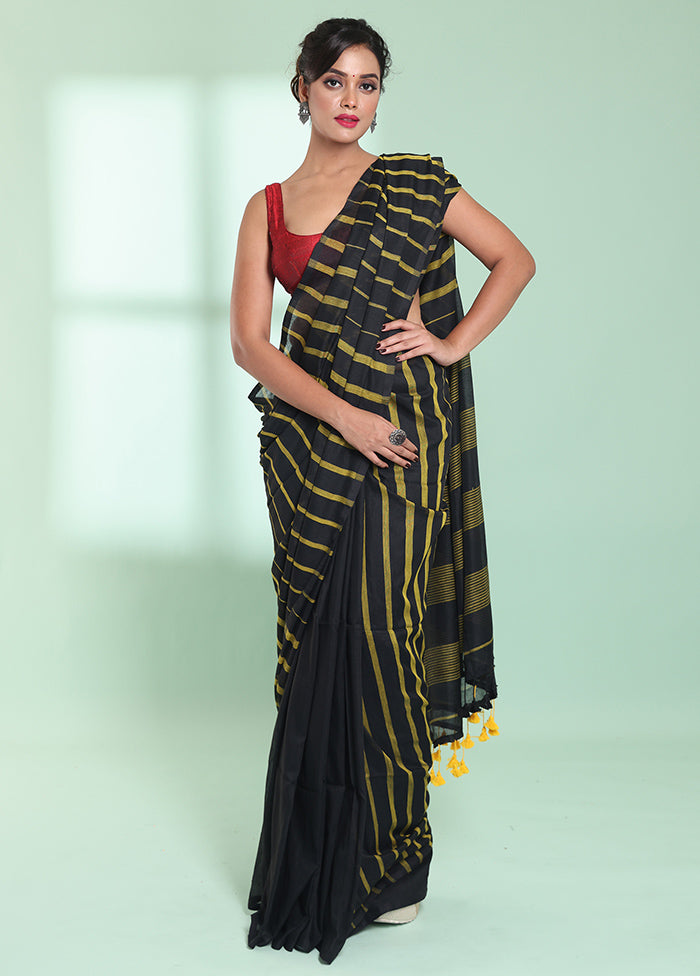 Black Cotton Saree With Blouse Piece - Indian Silk House Agencies