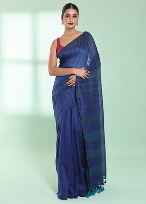 Blue Cotton Saree With Blouse Piece - Indian Silk House Agencies